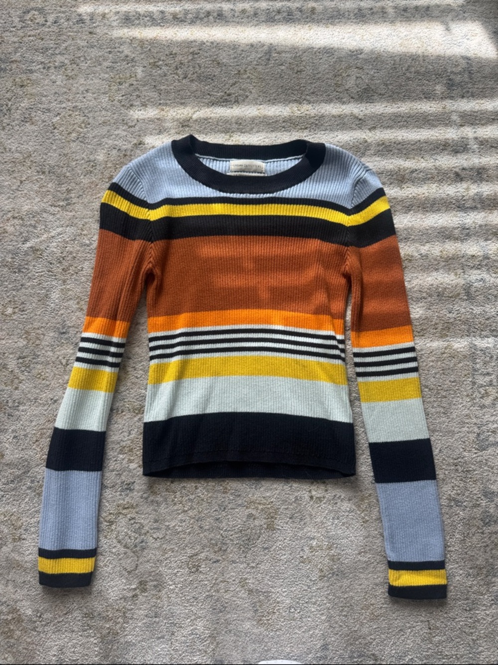 Striped Ribbed Crewneck Sweater - Multicolor